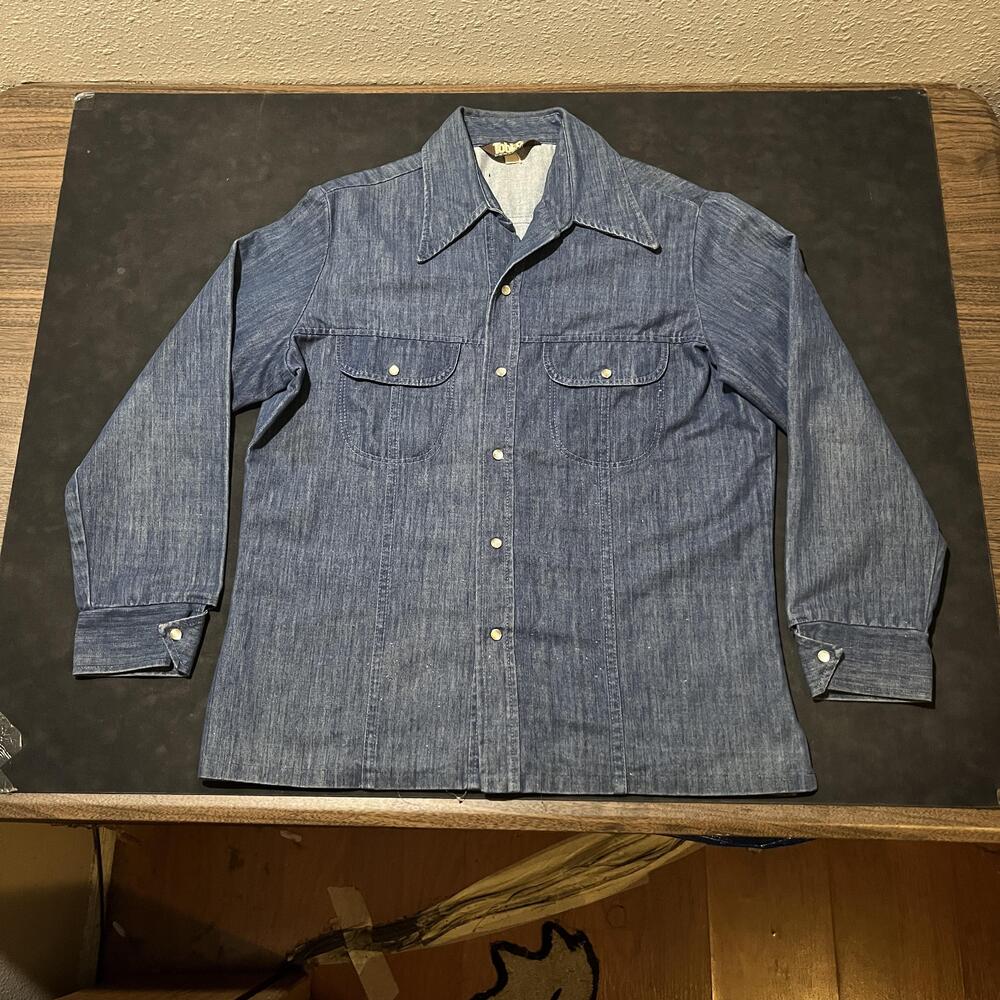 Vintage Tobias Denim Shirt Pearl Snap Jacket Western Snap Front Two Pocket 70s